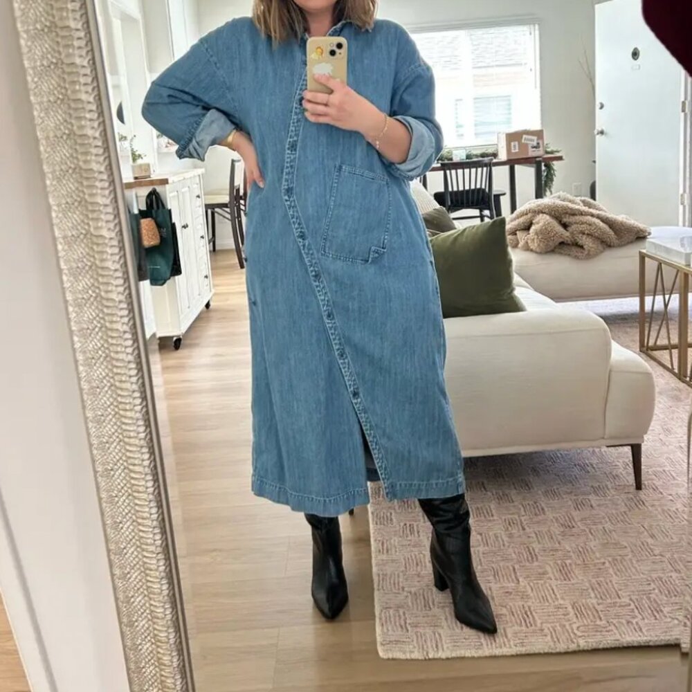 TIBI Lightweight Stone Wash Denim Shirtdress